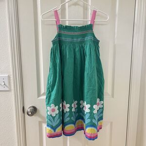 Mini Boden Smocked Floral Printed Sundress Dress Green Girls Size 11-12 years